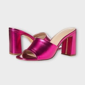 The Drop Women's Pattie High Block Heeled Mule Sandal Hot Pink Metallic Size 10